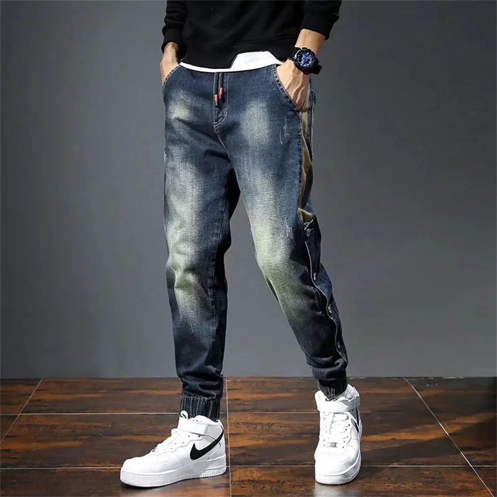 Men's Korean Fashion Harem Jeans Pants Stretch Slim Drawstring Casual Jogging Pencil Denim Trousers New Male Hip Hop Street Wear