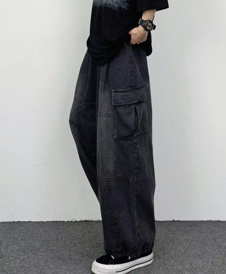 jiaabc Autumn Harajuku Fashion retro High Street hiphop Pants Straight Wide Leg Pants Women Casual Loose Big Pockets Cargo Jeans