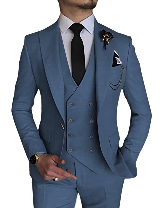 jiaabc Male Blazer Sets Peak Lapel Double Breasted 3Pcs Solid Color Elegant Slim Fit Men Suits Wedding Prom Groom (Blazer+Vest+Pant)