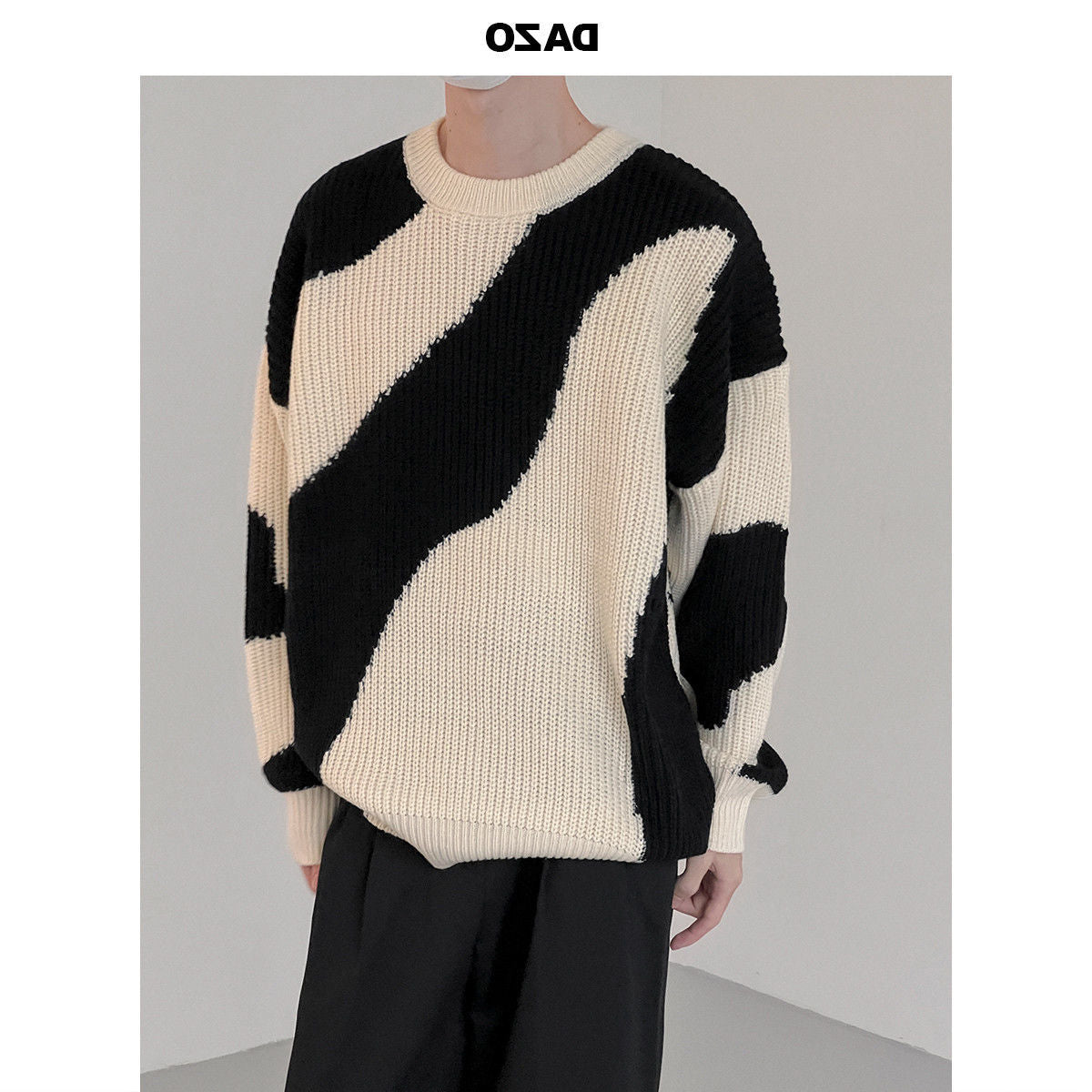 jiaabc Autumn and Winter O-Neck Knit Sweater for Men Cow Patchwork Pullover Men Loose Casual Harajuku New Mens Oversized Sweater