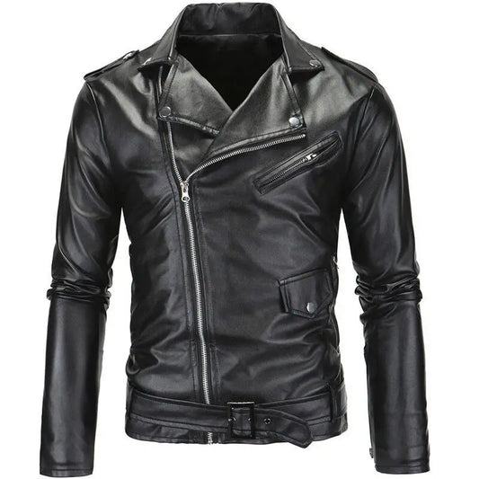 jiaabc Spring Autumn Plush New Leisure Fashion Men Leather Coat Slimming Coat Motorcycle Men Wear