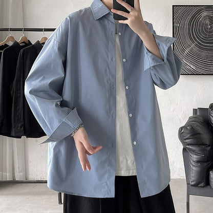 2023 Autumn New Men's Shirts Solid Color Long Sleeve Casual Blouses Unisex Clothing Fashion Large Size Shirts