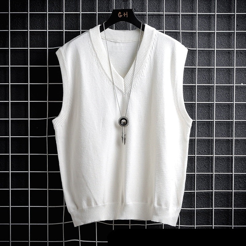 jiaabc Autumn and Winter Sweater Vest, White Loose Solid Color Thin Waistcoat Casual Waistcoat