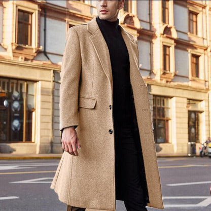 jiaabc Winter Warm Formal Wool Coat For Men Long Jacket Overcoat Fashion Trench Cardigan Solid Color Fashion Label Collar Outwear Male