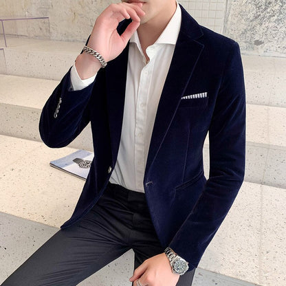 Autumn Velvet Suit Jacket High Quality Long Sleeved Slim Fit Blazer Fashion Men Formal Business Club Dress Blazers Homme