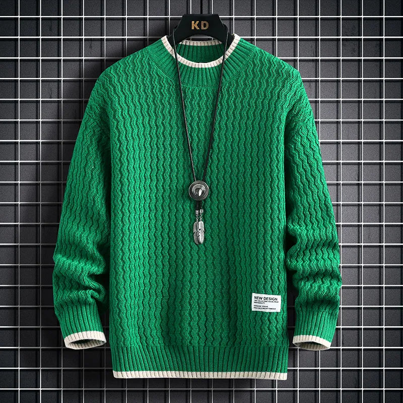 jiaabc Christmas Sweater Men Knitted Sweater Men Harajuku Stripe Pattern Knitted Pullover Vintage O-Neck Winter Sweaters S-4XL