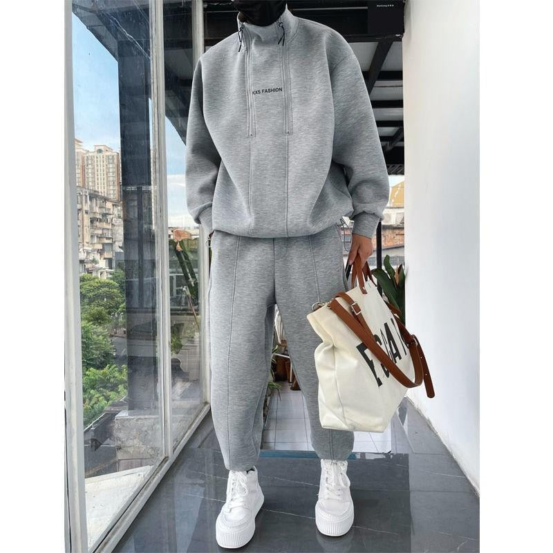 jiaabc 2023 Autumn Winter Tracksuit Two Piece Sets Hip Hop Men Pant Sports Wear Fashion Clothing Solid Color Sweatsuit Jogging Suit