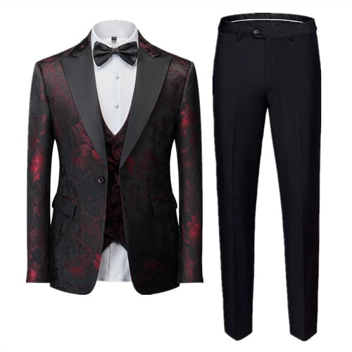 Men's Business Banquet Jacquard Suit 3piece Gentlemen's Court Clothing Men Wedding Party Groom Dress Male Blazers + Pants + Vest