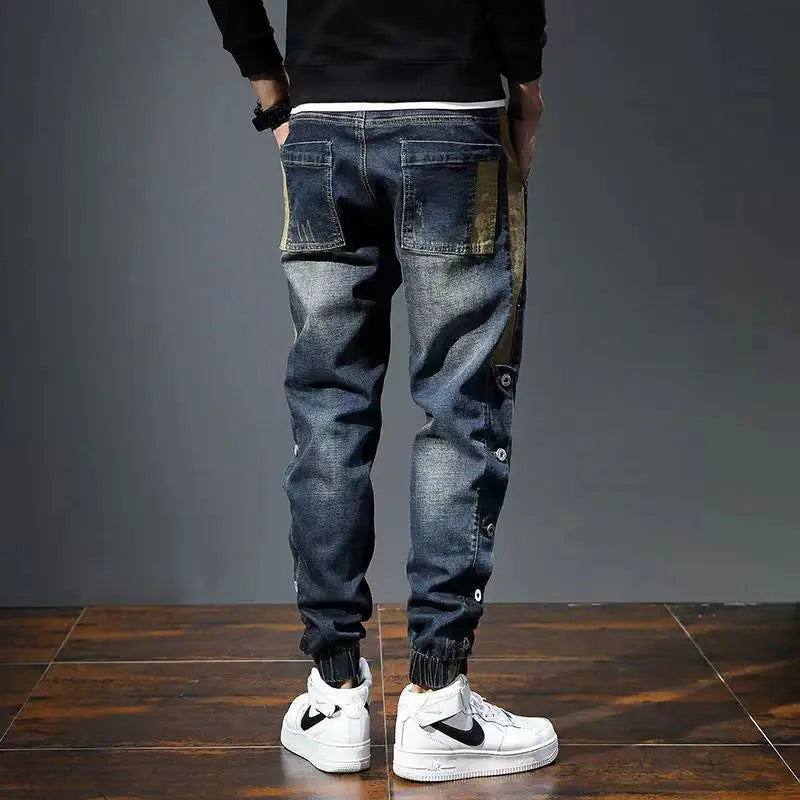 Men's Korean Fashion Harem Jeans Pants Stretch Slim Drawstring Casual Jogging Pencil Denim Trousers New Male Hip Hop Street Wear