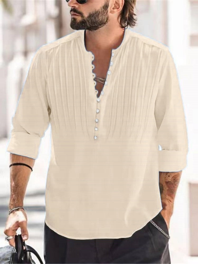 2023 New Men's Casual Blouse Cotton Linen Shirt Loose Tops Long Sleeve Tee Shirt Spring Autumn Casual Handsome Men Shirts