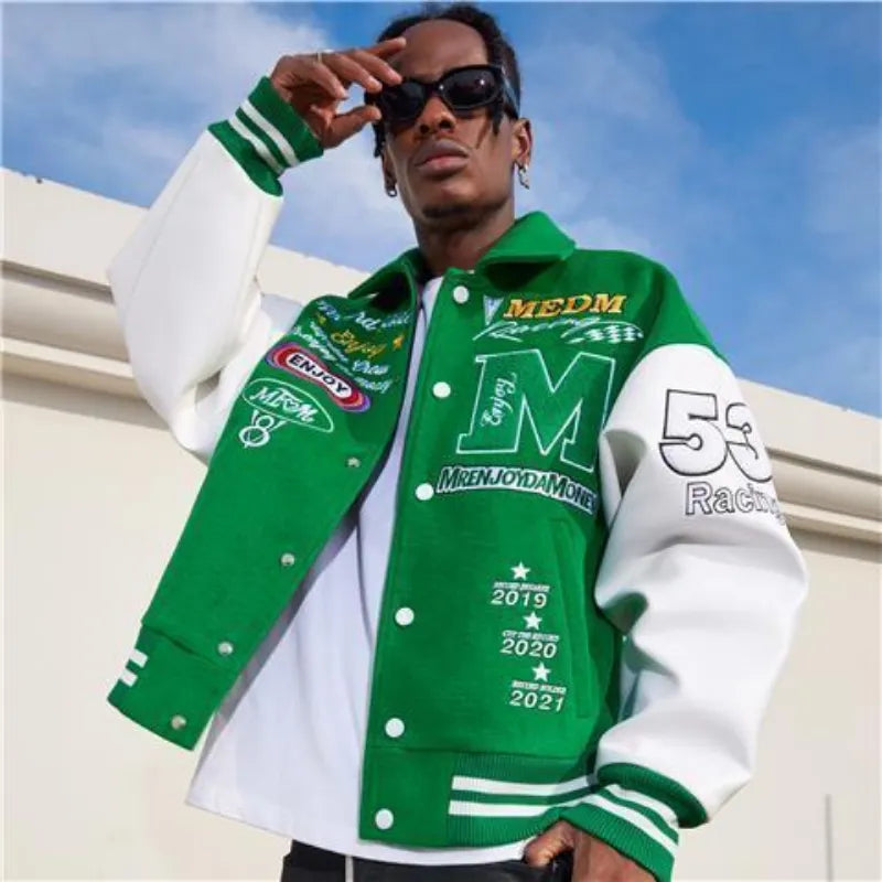 jiaabc  New American Retro Letter Embroidered Jackets Coat Men Y2K Street Hip Hop Trend Baseball Uniform Couple Casual Loose Jacket