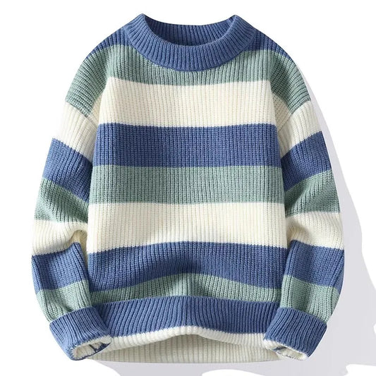 jiaabc Men's Striped Sweater O-Neck Casual Knit Pullovers Fashion Long Sleeve Knitted Sweater Men Autumn Winter Warm Y2K Knitwear Tops