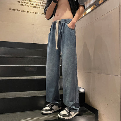 jiaabc Spring New Streetwear Baggy Jeans Men Korean Fashion Loose Straight Wide Leg Pants Male Brand Clothing Black Light Blue