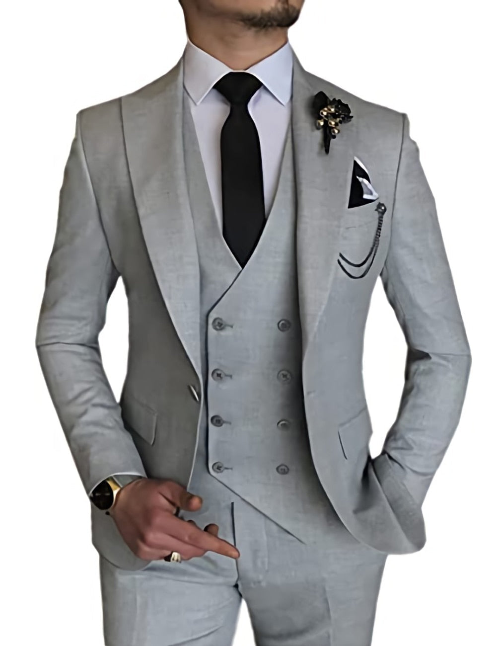 jiaabc Male Blazer Sets Peak Lapel Double Breasted 3Pcs Solid Color Elegant Slim Fit Men Suits Wedding Prom Groom (Blazer+Vest+Pant)