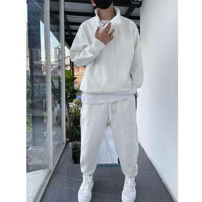 jiaabc 2023 Autumn Winter Tracksuit Two Piece Sets Hip Hop Men Pant Sports Wear Fashion Clothing Solid Color Sweatsuit Jogging Suit