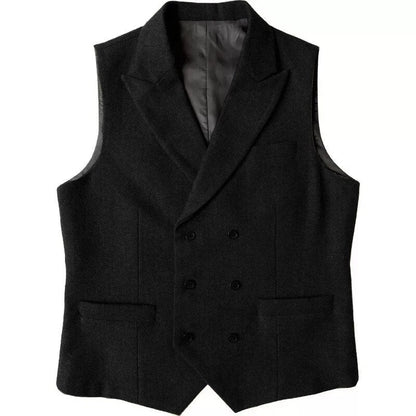 Green Men's Vest Double Breasted Herringbone Winter Wool Tweed Waistcoat Slim Fit Casual Suit Vest Gentleman Wedding Clothes