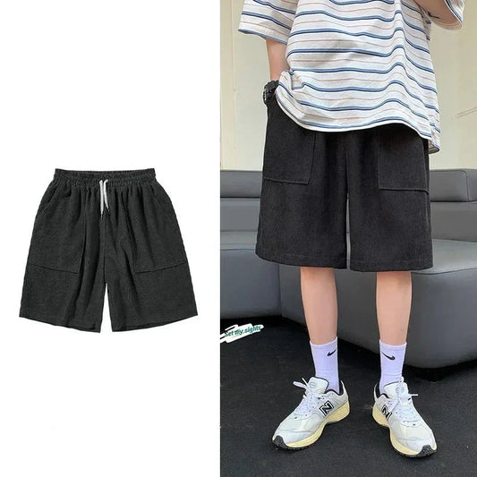 Summer Corduroy Shorts Men Fashion Grey Black Retro Shorts Men Japanese Streetwear Loose Casual Shorts Mens Vintage Shorts M-3XL