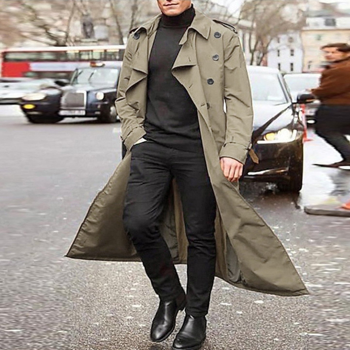 Men's Overcoat Autumn And Winter Fashion Handsome Long Trench Coat Double Breasted Coats Streetwear Party Belt Loose Jacket