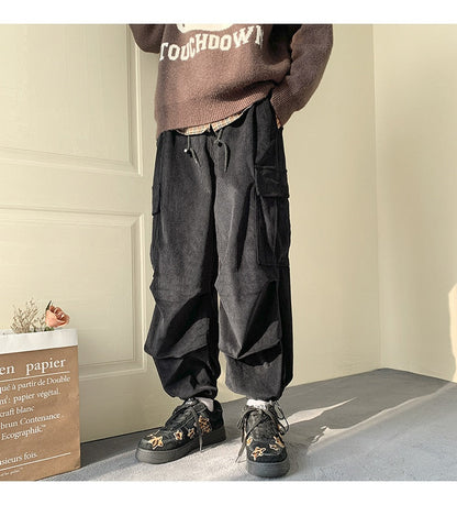 jiaabc Autumn Winter Corduroy Pants Men Fashion Oversize Pocket Cargo Trousers Streetwear Hip Hop Loose Straight Pants Male Joggers