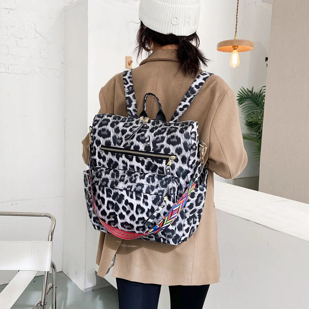 Fashion Women Backpack Animal Leopard Zebra Print Leather Backpacks Retro Handheld Large Capacity Shoulder Bags Travel Rucksack