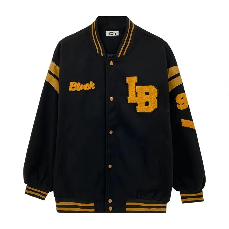 jiaabc  New American Retro Letter Embroidered Jackets Coat Men Y2K Street Hip Hop Trend Baseball Uniform Couple Casual Loose Jacket