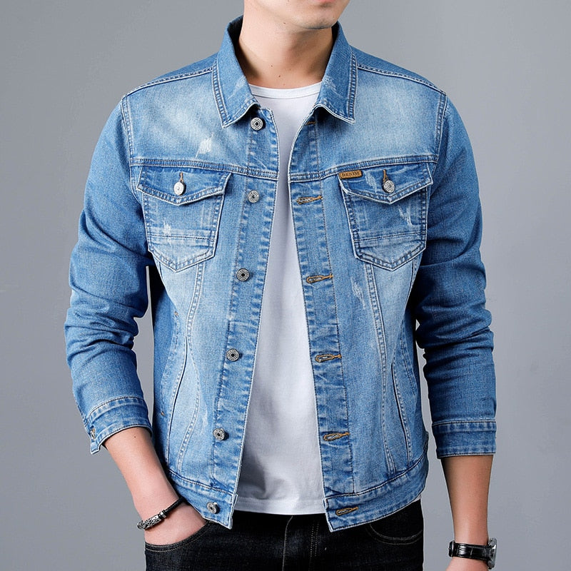 Jacket Men's Casual Cotton Black Denim Jaqueta Jeans Masculina  Slim Washed Retro Classic Blue Jeans Coat Male Men Clothing