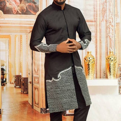 jiaabc jiaabc Dashiki Men Clothes Set 2 piece Outfit Various Black Set Long-sleeved Fashion Casual Top Trousers Suit African Men Clothing