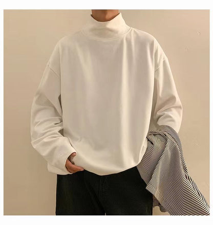 jiaabc Autumn Winter Fashion Man Solid Casual TShirts Turtleneck Men's Loose Slim Bottom Double Faced Velvet Sweater Cool Boys