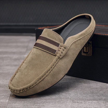 jiaabc Summer Mules Suede Leather Half Shoes For Men Casual Mens Penny Loafers Slipper Slip On Flats Lazy Driving Shoes Man Moccasin