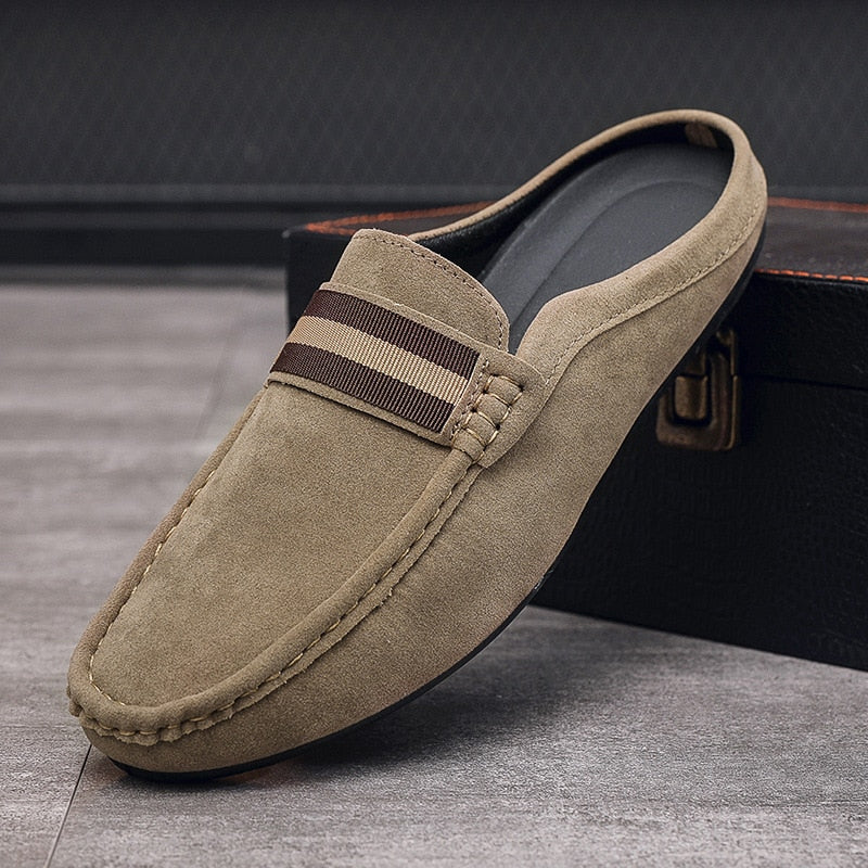 jiaabc Summer Mules Suede Leather Half Shoes For Men Casual Mens Penny Loafers Slipper Slip On Flats Lazy Driving Shoes Man Moccasin