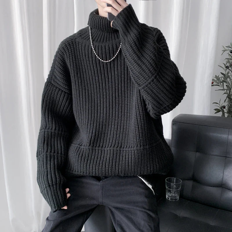 jiaabc Autumn Winter Mens Casual Turtleneck Pullover Men's Long Sleeve Rollneck Sweater Korean Style Fashion Warm Knitted Sweater