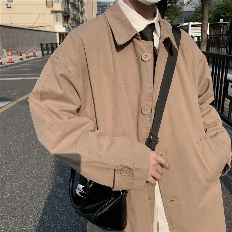 jiaabc Autumn Khaki/black Men's Shirts Windbreaker Male Trench Casual Long Waist Coat Men Oversized Windbreaker Jacket Man Overcoat