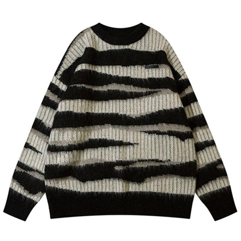 jiaabc Mohair Striped Sweater Men Winter Cashmere O-Neck Pullovers Knit Hip Hop Harajuku Knitted Jumper Sweaters Vintage Oversized