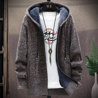 jiaabc Autumn and Winter New Men's Fashion Hooded Sweater Men's Casual Plus Fleece Thickened Warm High-Quality Large Size Sweater