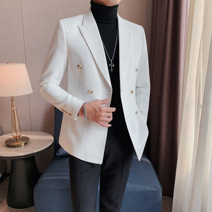 Autumn British Style Slim Fit Double Breasted Blazer Men  New Business Casual Suit Coats Male Office Wedding Groom Tuxedo