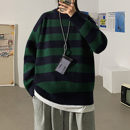 jiaabc Striped Men Sweaters Autumn Men's Pullovers Harajuku Streetwear Tate Landon Sweater Green Striped Sweater Women