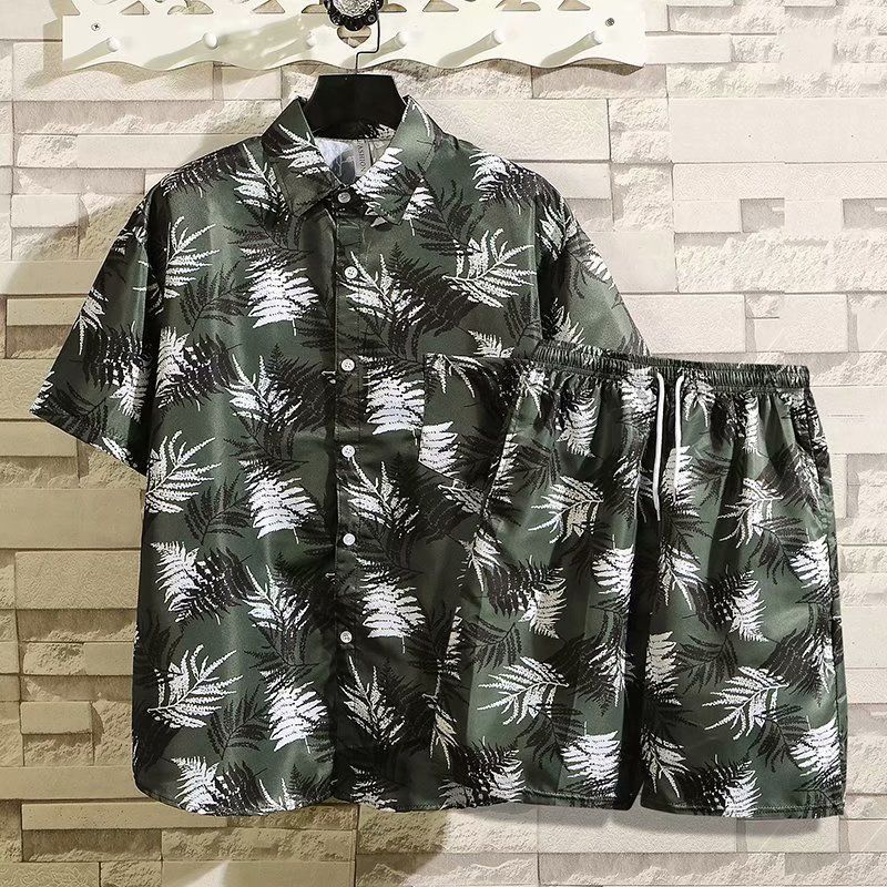 jiaabc Men's 2 Pieces Set Hawaiian Shirts + Beach Shorts Mens Casual Streetwear Summer 12 Floral Print Loose Short Sleeve Holiday Suits