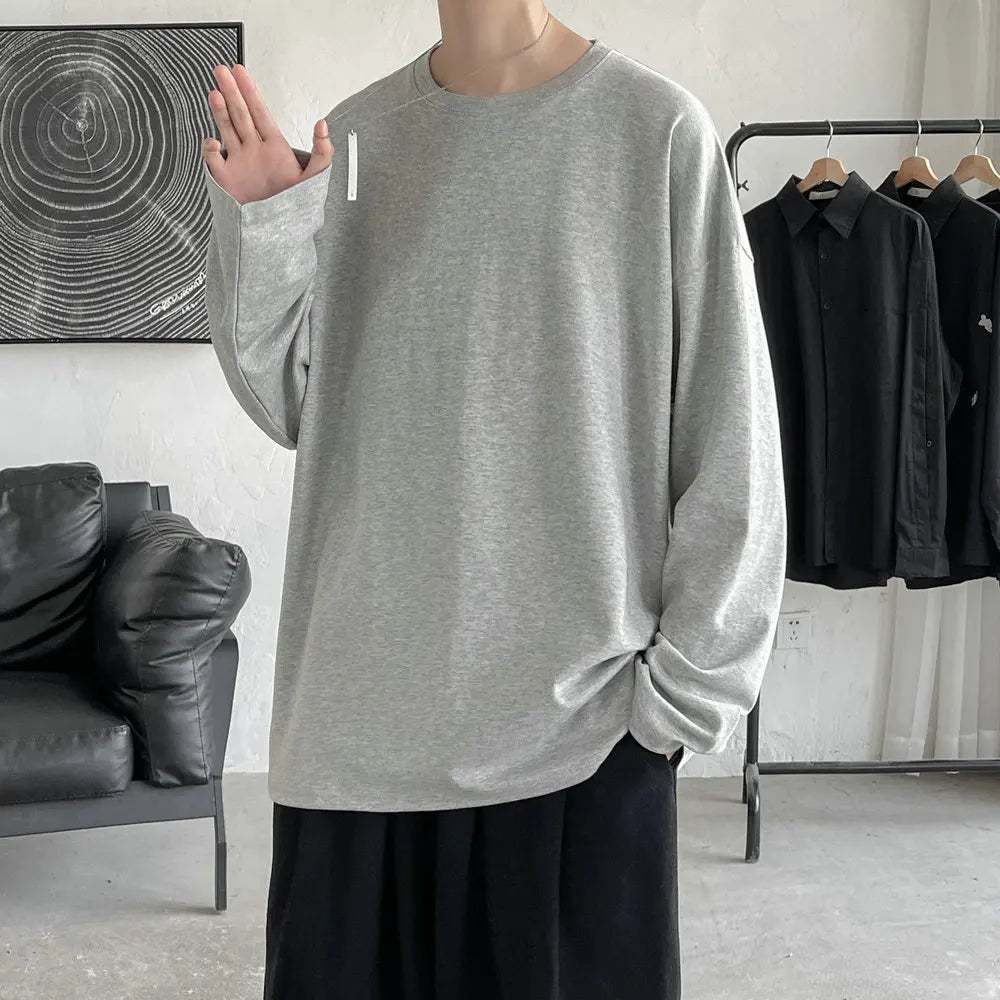 jiaabc FALL OUTFITS MEN Long Sleeve Casual Solid Color Cotton T Shirt For Men Spring Autumn O-neck Oversized Men's T-shirt