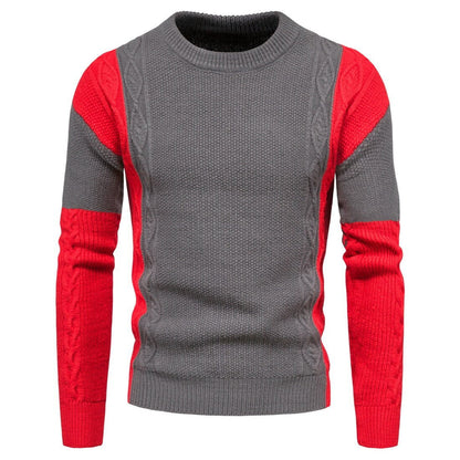 jiaabc Autumn New Fashion Foreign Trade Men's Knitted Round Neck Contrast Color Sweater Underlay