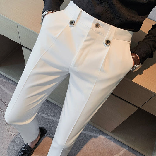 jiaabc British Style Autumn New Solid High Quality Dress Pant Men Slim Fit Casual Office Trousers Formal Social Wedding Party Suit Pant