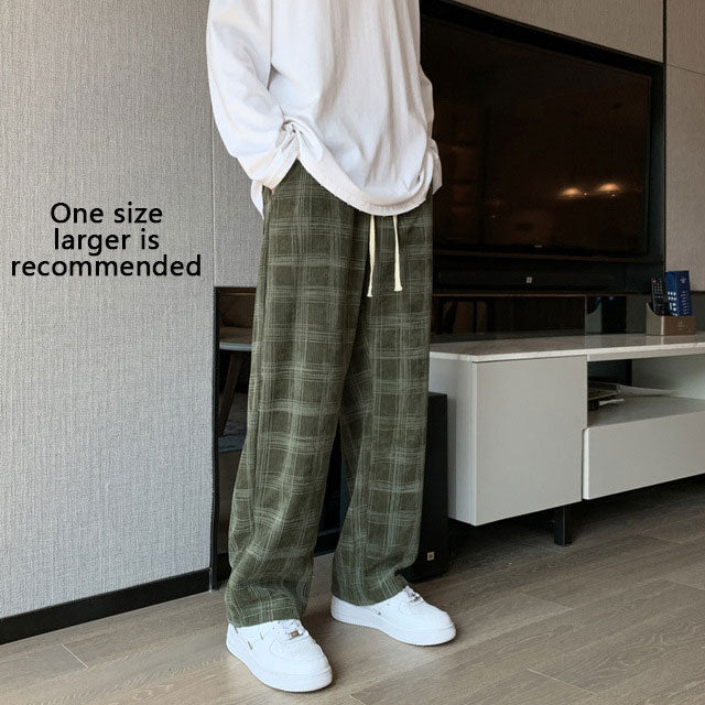 Men Checkered Casual Pants Loose Straight Corduroy Pants Sweatpants Man Fashion Streetwear Spring New Hip Hop Trousers