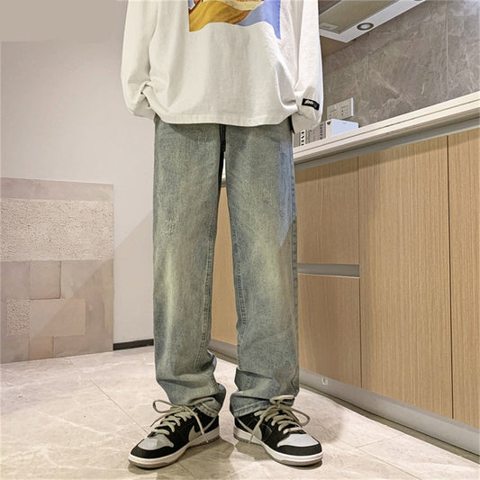 jiaabc Autumn New Streetwear Baggy Jeans Men Korean Fashion Loose Straight Wide Leg Pants Male Brand Clothing Gray Light Blue