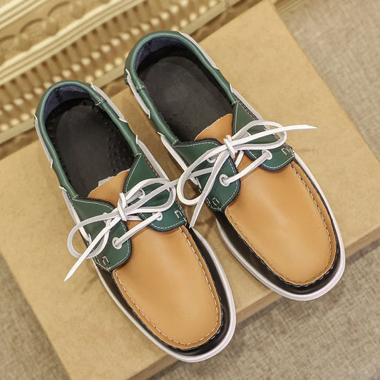 jiaabc Loafers British Style Classic Lazy Shoes Mens Dress Leather Men Casual Shoes Fashion Boat Shoes England Men's Flats Lace Up Men