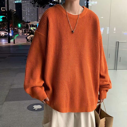 Men Pullover Sweater Autumn Fashion Solid Color Casual Loose O-Neck Knitted Men's Clothing Oversize Harajuku Streetwear Sweater