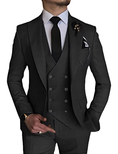 jiaabc Male Blazer Sets Peak Lapel Double Breasted 3Pcs Solid Color Elegant Slim Fit Men Suits Wedding Prom Groom (Blazer+Vest+Pant)