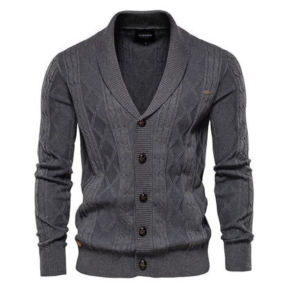 jiaabc Cotton Argyle Cardigan Men Casual Single Breasted Solid Color Business Mens Cardigans New Winter Fashion Sweater Man