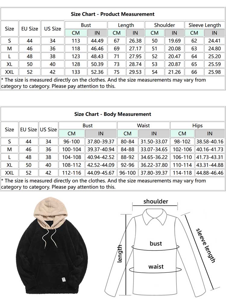 jiaabc Hooded Hoodie for Men Faux Fur Fluffy Sweatshirts Colorblock Streetwear Pullover Fall Winter Jumper with Kangaroo Pocket