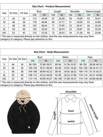 jiaabc Hooded Hoodie for Men Faux Fur Fluffy Sweatshirts Colorblock Streetwear Pullover Fall Winter Jumper with Kangaroo Pocket