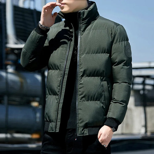 jiaabc New Solid Stand Collar Male Windbreak Cotton Padded Down Jacket Warm Thick Men Parka Winter Casual Mens Outwear