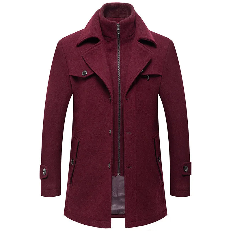 jiaabc Winter Men Slim Fit Wool Trench Coats Fashion Middle Long Outerwear Mens Double Collar Zipper Solid Color Casusal Woolen Coats